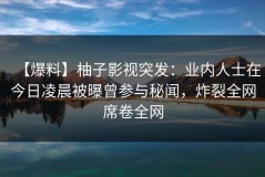 【爆料】柚子影视突发：业内人士在今日凌晨被曝曾参与秘闻，炸裂全网席卷全网